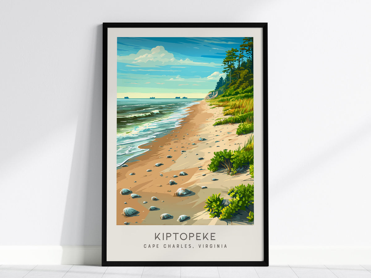 Kiptopeke Matte Border Poster | Cape Charles, Virginia Coastal Beach Decor — framed wall art, 24x36 in