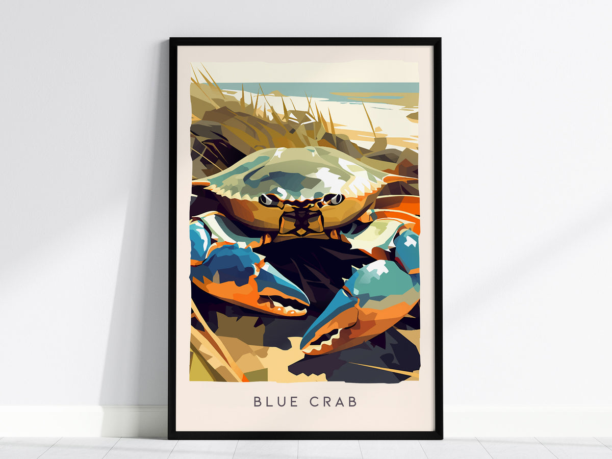 Blue Crab, Callinectes sapidus Poster | Coastal Wildlife Wall Art — framed wall art, 24x36 in