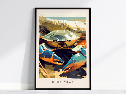 Blue Crab, Callinectes sapidus Poster | Coastal Wildlife Wall Art — framed wall art, 24x36 in