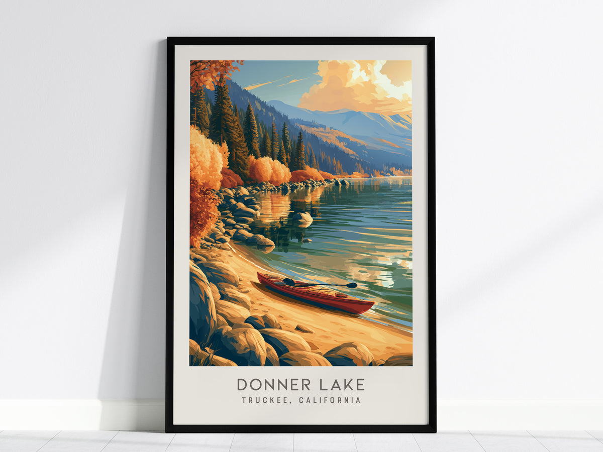 Donner Lake Matte Border Poster | Truckee, California Destination Print — framed wall art, 24x36 in