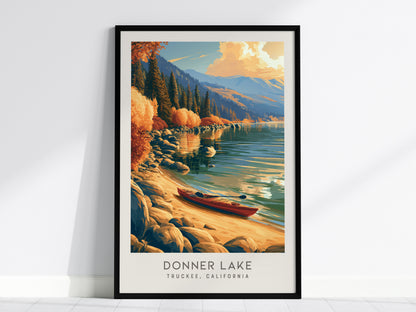 Donner Lake Matte Border Poster | Truckee, California Destination Print — framed wall art, 24x36 in