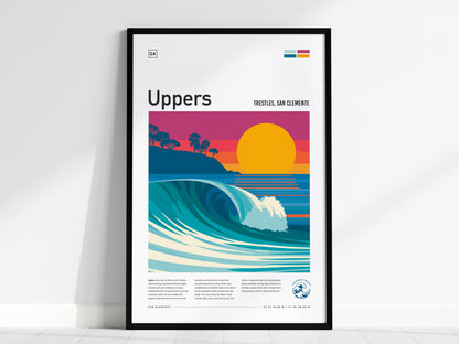 Uppers, Trestles Poster | Golden Hour Barrel Surf Wall Art — framed wall art, 24x36 in