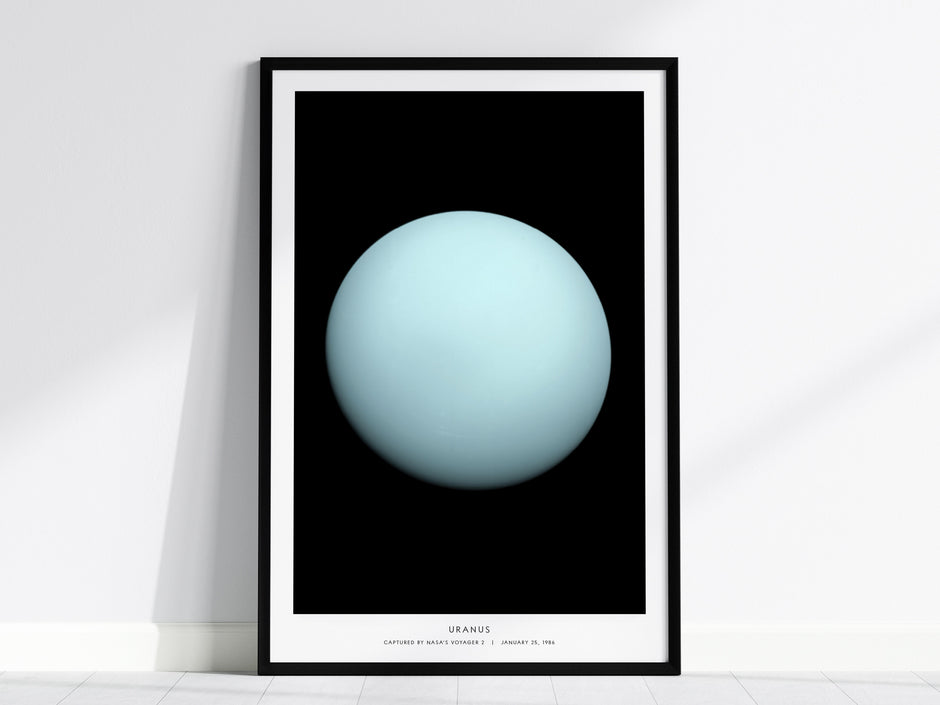 Uranus NASA black frame Voyager 2 poster ice giant planet space art astronomy wall hanging print