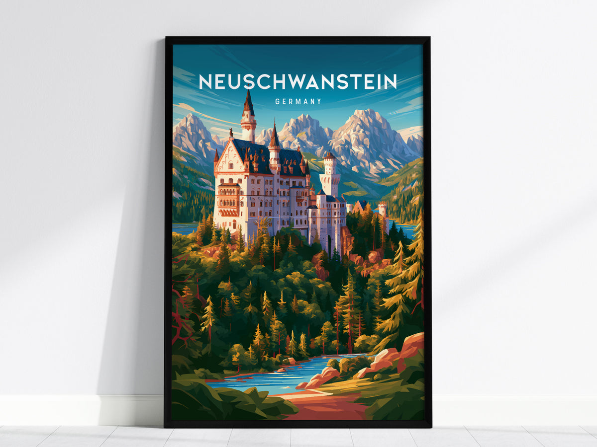 Neuschwanstein, Germany Poster | Fairytale Castle Bavarian Alps Wall Art — framed wall art, 24x36 in