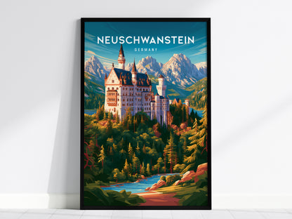 Neuschwanstein, Germany Poster | Fairytale Castle Bavarian Alps Wall Art — framed wall art, 24x36 in