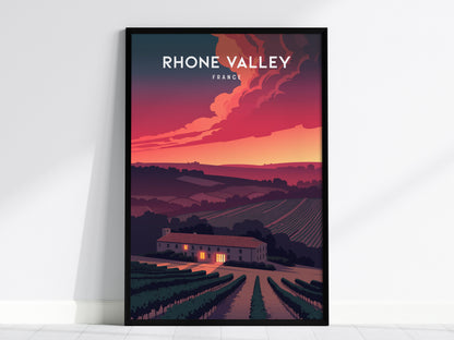 Rhône Valley, France Poster | Vineyard & River Countryside Wall Art — framed wall art, 24x36 in