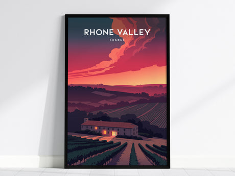 Rhône Valley, France Poster | Vineyard & River Countryside Wall Art — framed wall art, 24x36 in