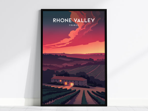 Rhône Valley, France Poster | Vineyard & River Countryside Wall Art — framed wall art, 24x36 in