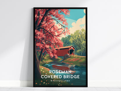 Roseman Covered Bridge, Winterset, Iowa Poster | Historic Charm Framed or Unframed Wall Art — framed wall art, 24x36 in
