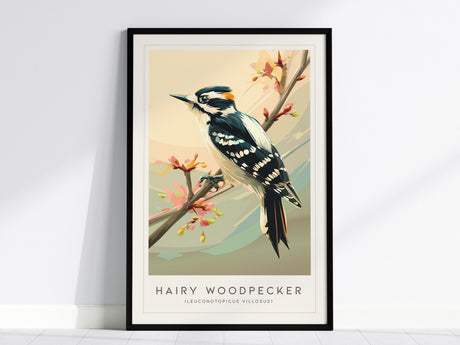 Hairy Woodpecker Poster | Bold Forest Bird Illustration Wall Art — framed wall art, 24x36 in