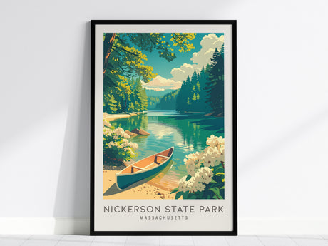 Nickerson State Park Matte Border Poster | Massachusetts Destination Print Travel Wall Art — framed wall art, 24x36 in