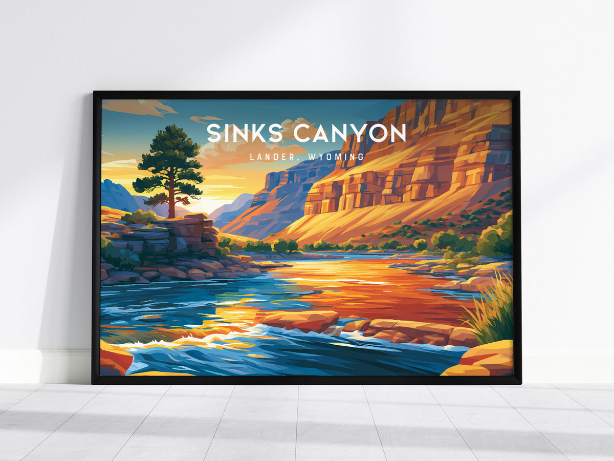 Sinks Canyon Landscape Poster | Lander, Wyoming Mountain Wilderness Vacation Wall Art — framed wall art, 24x36 in