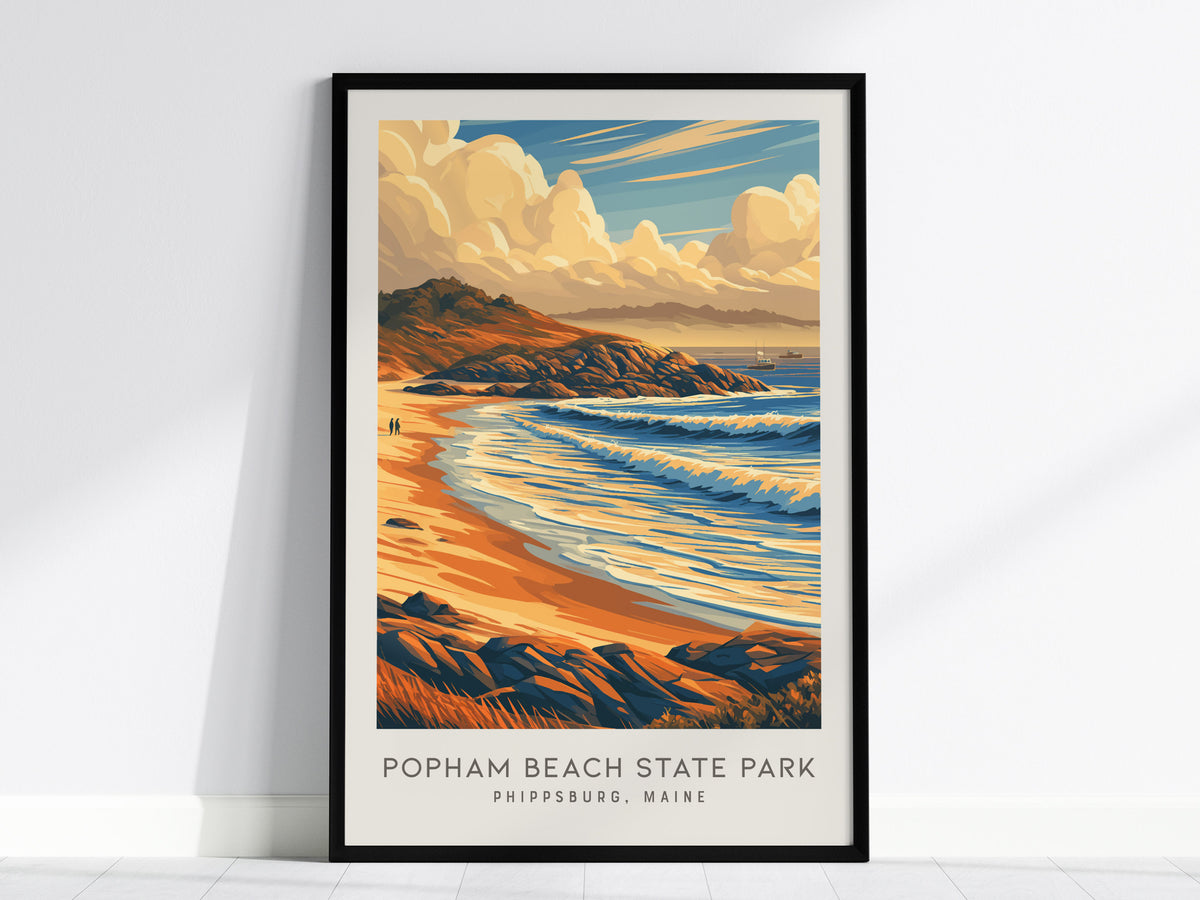 Popham Beach State Park Matte Border Poster | Phippsburg, Maine Coastal Beach Decor — framed wall art, 24x36 in