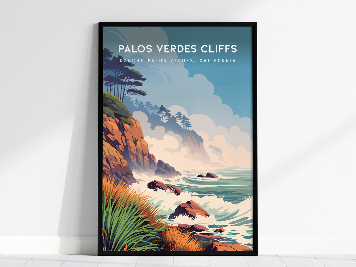 Palos Verdes Cliffs, California Poster | Dramatic Coastal Bluffs Wall Art — framed wall art, 24x36 in