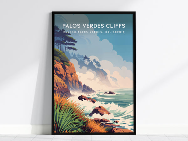 Palos Verdes Cliffs, California Poster | Dramatic Coastal Bluffs Wall Art — framed wall art, 24x36 in