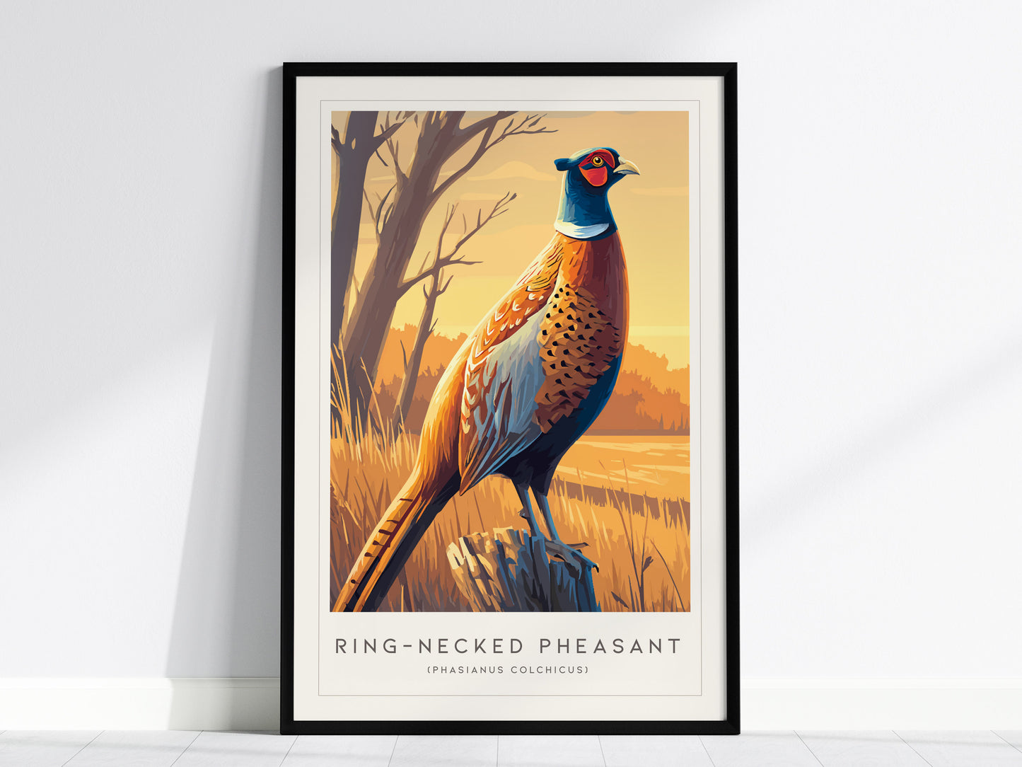 Ring-necked Pheasant Poster | Vibrant Gamebird Wildlife Art Wall Art — framed wall art, 24x36 in