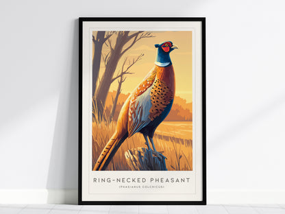 Ring-necked Pheasant Poster | Vibrant Gamebird Wildlife Art Wall Art — framed wall art, 24x36 in