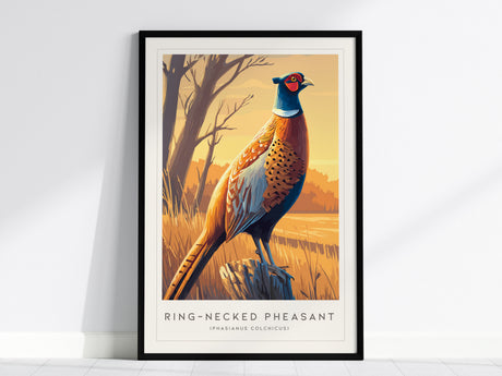 Ring-necked Pheasant Poster | Vibrant Gamebird Wildlife Art Wall Art — framed wall art, 24x36 in