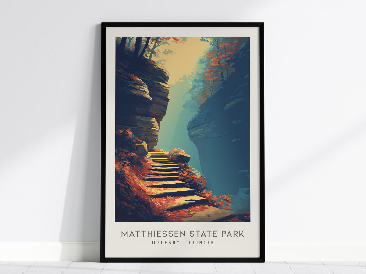 Matthiessen State Park Matte Border Poster | Oglesby, Illinois Destination Print Travel Wall Art — framed wall art, 24x36 in