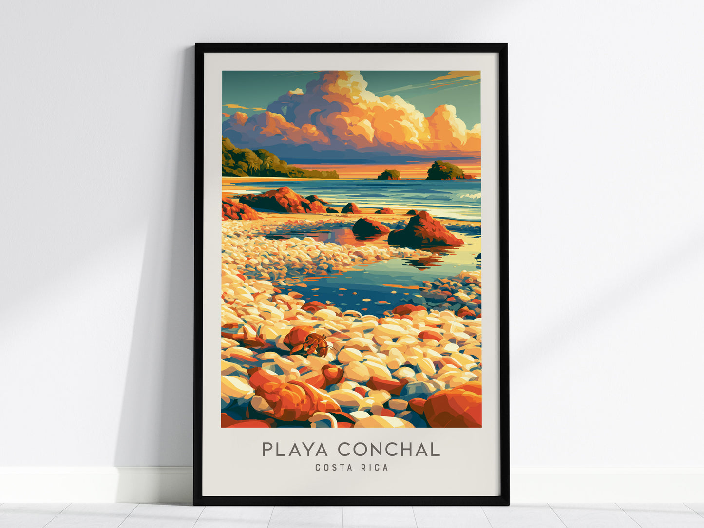 Playa Conchal Matte Border Poster | Costa Rica Vacation Wall Art — framed wall art, 24x36 in