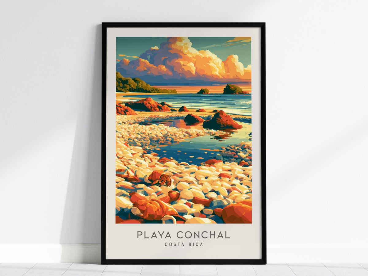 Playa Conchal Matte Border Poster | Costa Rica Vacation Wall Art — framed wall art, 24x36 in