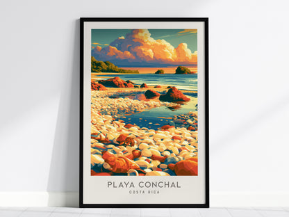 Playa Conchal Matte Border Poster | Costa Rica Vacation Wall Art — framed wall art, 24x36 in