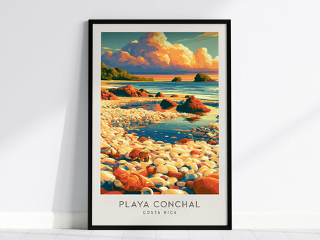 Playa Conchal Matte Border Poster | Costa Rica Vacation Wall Art — framed wall art, 24x36 in