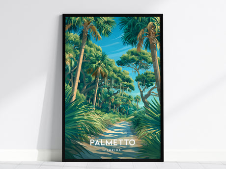 Palmetto, Florida Poster | River Town & Palms Coastal Wall Art — framed wall art, 24x36 in