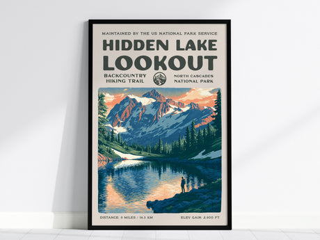 Hidden Lake Lookout, North Cascades National Park Poster | Hiker Gift | Backcountry Trail Wall Art — framed wall art, 24x36 i