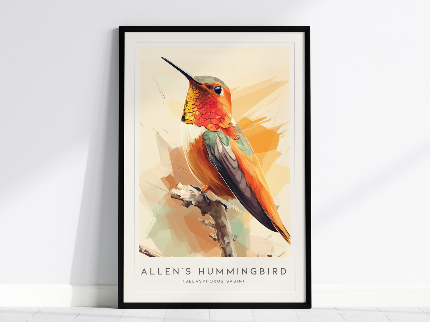 Allen's Hummingbird Poster | Jeweled Garden Pollinator Fine Wall Art — framed wall art, 24x36 in