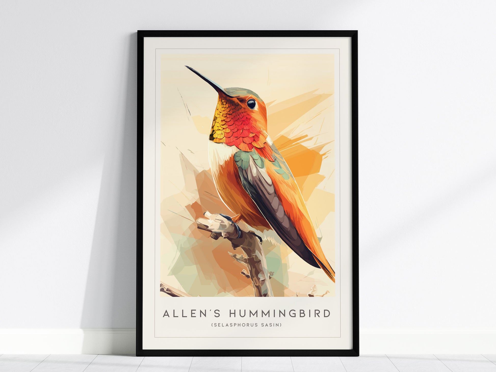 Allen's Hummingbird Poster | Jeweled Garden Pollinator Fine Wall Art — framed wall art, 24x36 in