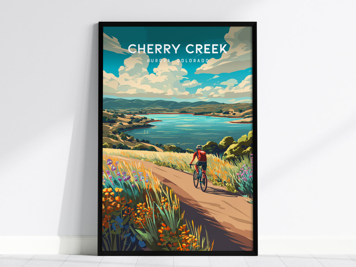 Cherry Creek, Aurora, Colorado Poster | Lakeside Retreat Framed or Unframed Wall Art — framed wall art, 24x36 in
