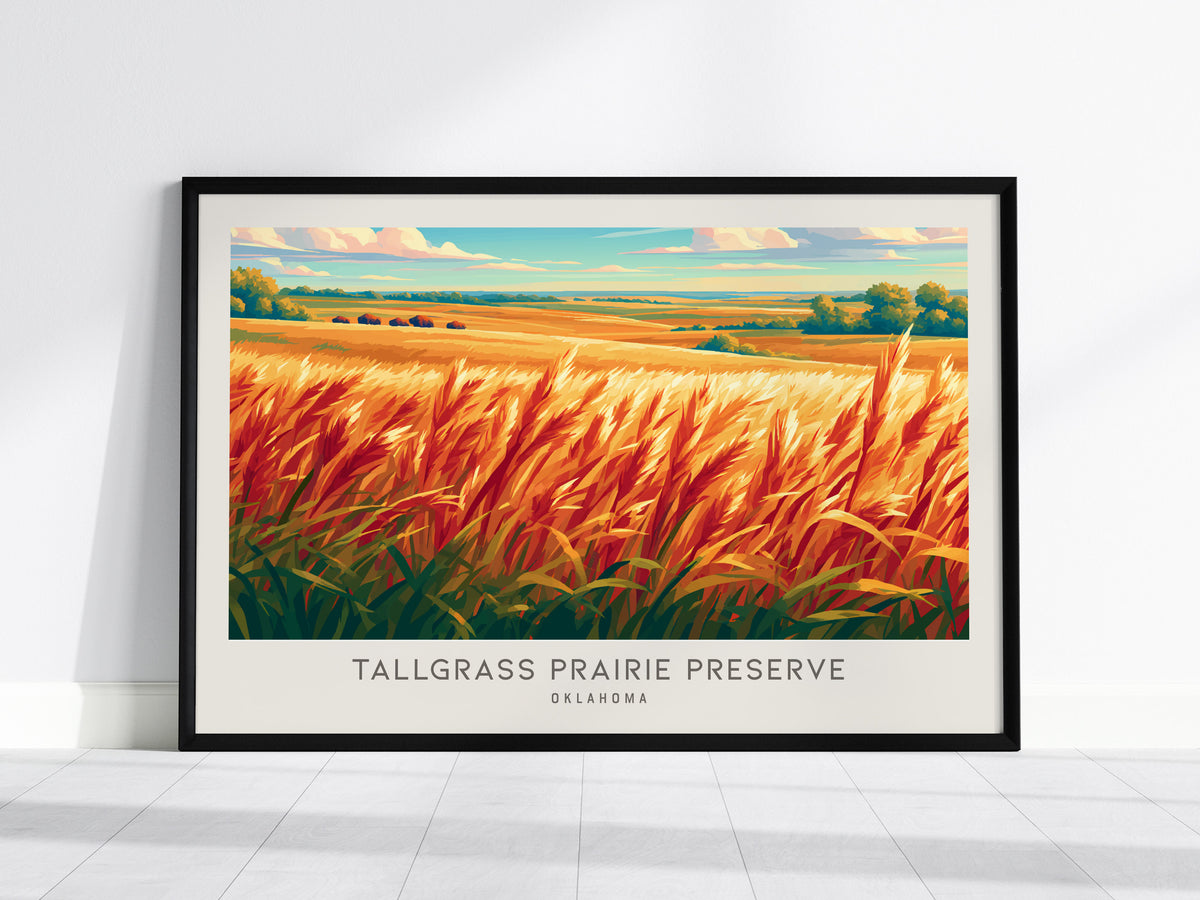 Tallgrass Prairie Preserve Landscape Matte Border Poster | Oklahoma Travel Wall Art — framed wall art, 24x36 in