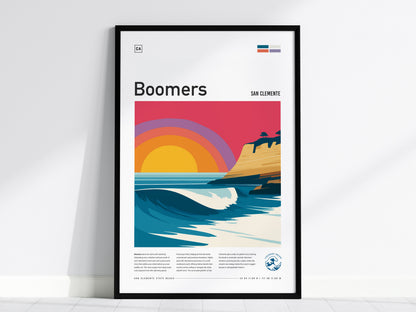 Boomers, California Poster | Golden Surf Break Barrel Wave Wall Art — framed wall art, 24x36 in
