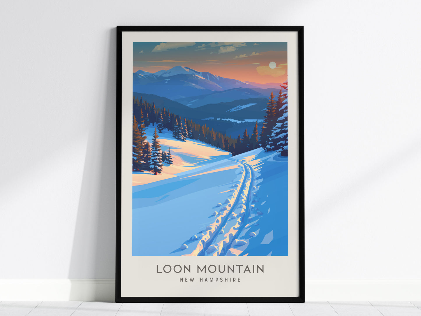 Loon Mountain Matte Border Poster | New Hampshire Travel Wall Art — framed wall art, 24x36 in