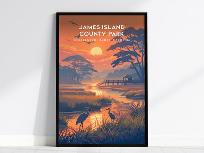 James Island County Park, Charleston, South Carolina Poster | Coastal Beach Decor Wall Art — framed wall art, 24x36 in