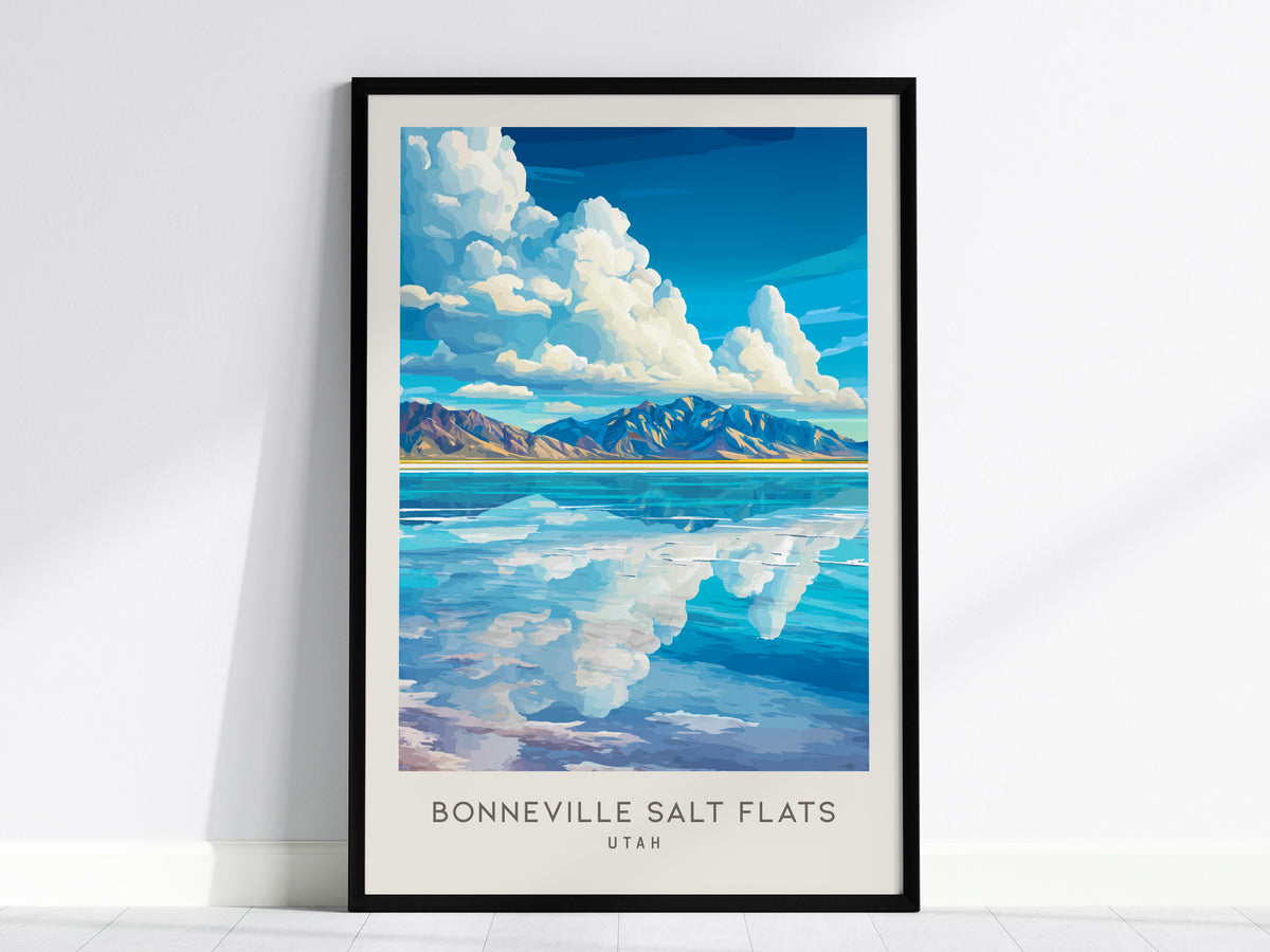 Bonneville Salt Flats Matte Border Poster | Utah Destination Print Travel Wall Art — framed wall art, 24x36 in