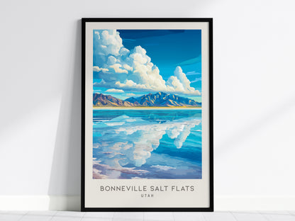 Bonneville Salt Flats Matte Border Poster | Utah Destination Print Travel Wall Art — framed wall art, 24x36 in