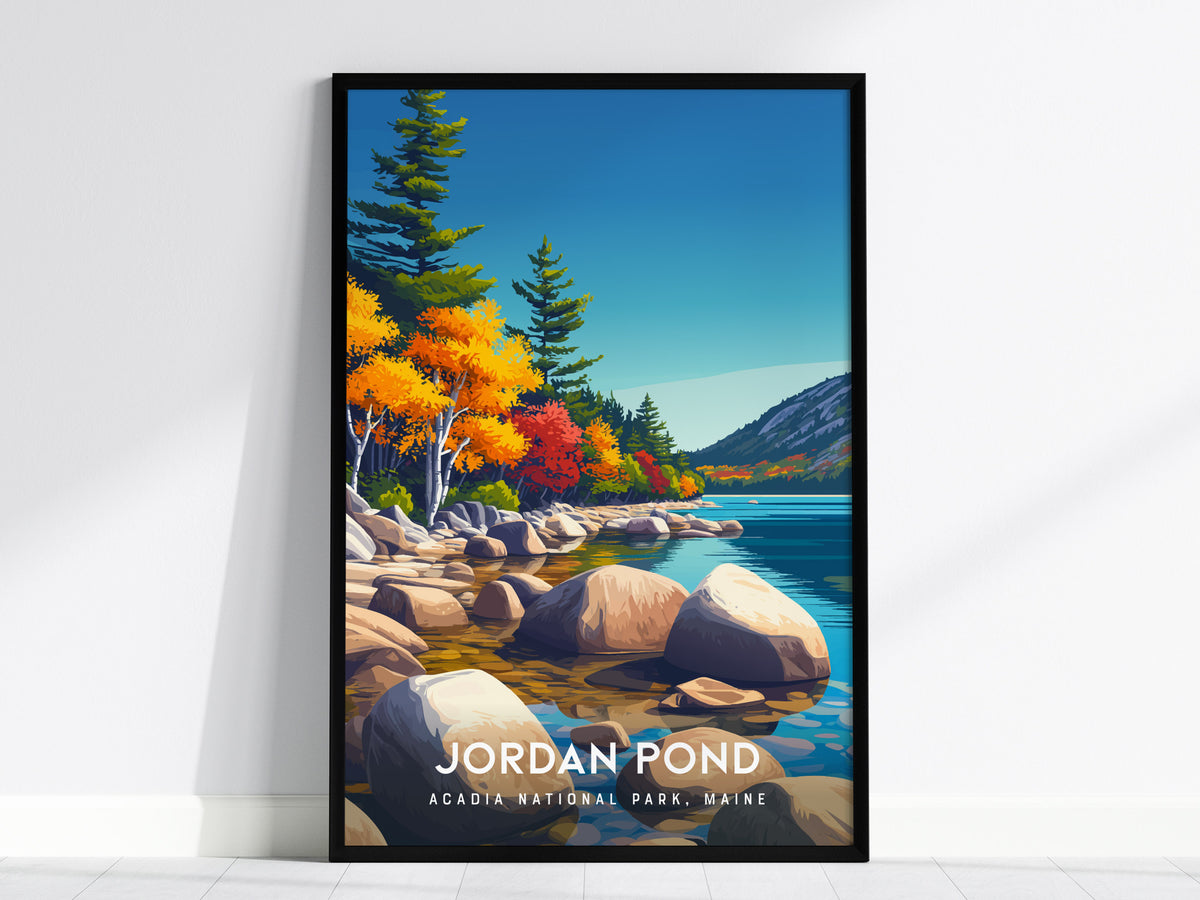 Jordan Pond, Acadia National Park, Maine Poster | Coastal Beach Decor Wall Art — framed wall art, 24x36 in