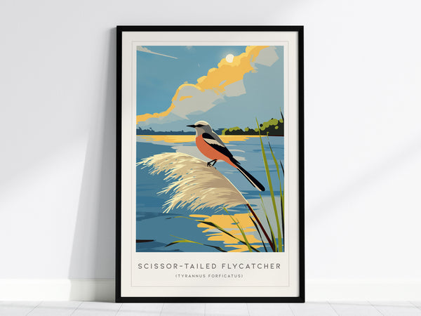 Scissor-tailed Flycatcher Poster | Graceful Prairie Bird Portrait Wall Art — framed wall art, 24x36 in