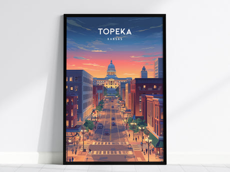Topeka, Kansas Poster | Heartland Capitol Skyline Travel Wall Art — framed wall art, 24x36 in
