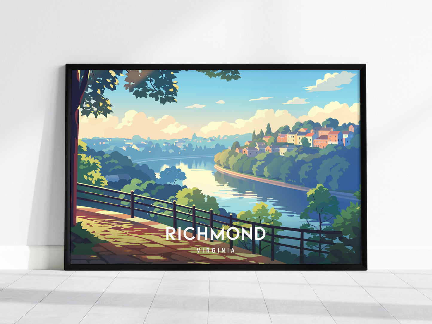 Richmond, Virginia Landscape Poster | Southern Capital Charm Vacation Wall Art — framed wall art, 24x36 in