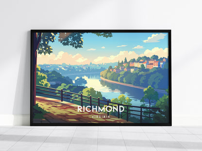 Richmond, Virginia Landscape Poster | Southern Capital Charm Vacation Wall Art — framed wall art, 24x36 in