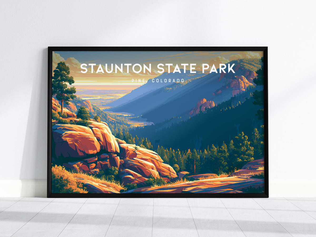 Staunton State Park Landscape Poster | Pine, Colorado Framed or Unframed Vacation Wall Art — framed wall art, 24x36 in