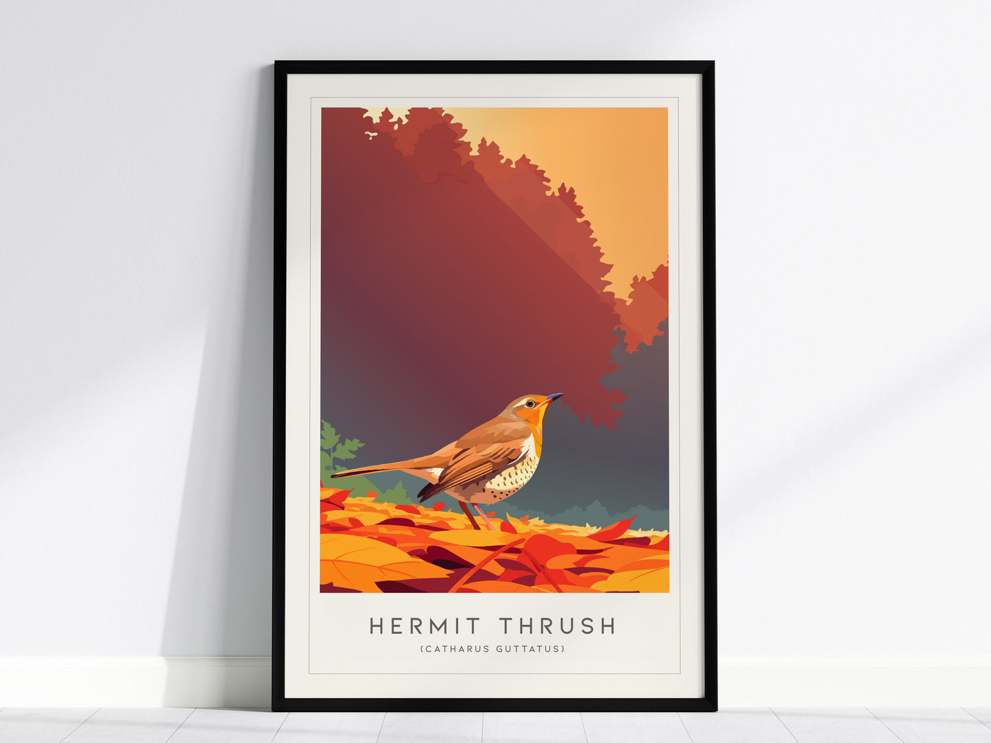 Hermit Thrush Poster | Woodland Songbird Forest Art Wall Art — framed wall art, 24x36 in