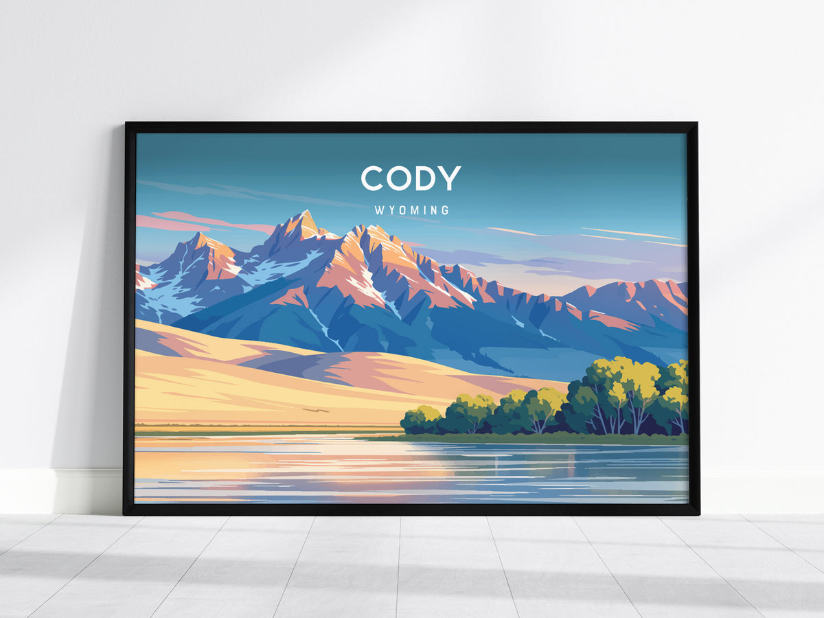 Cody, Wyoming Landscape Poster | Rodeo & Frontier Vacation Wall Art — framed wall art, 24x36 in