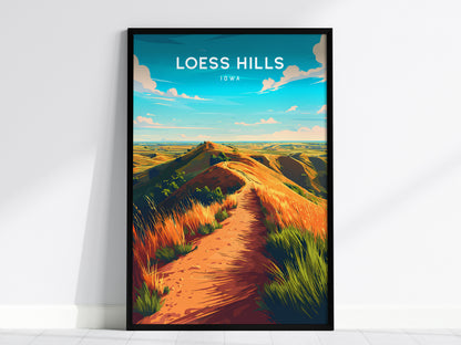 Loess Hills, Iowa Poster | Rolling Prairie Bluffs Destination Print Wall Art — framed wall art, 24x36 in