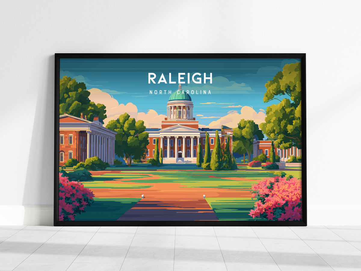 Raleigh Landscape Poster | North Carolina Oak City Framed or Unframed Wall Art — framed wall art, 24x36 in