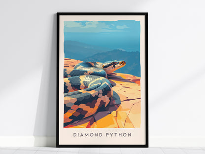 Diamond Python, Australia Poster | Serpent in the Sunlit Canopy Wall Art — framed wall art, 24x36 in