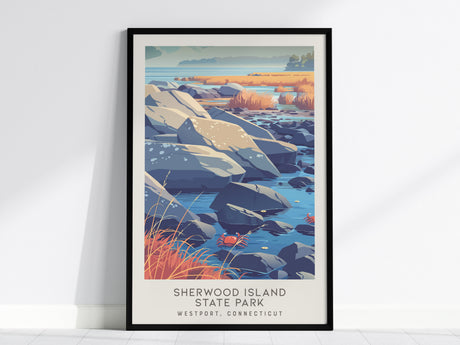 Sherwood Island State Park Matte Border Poster | Westport, Connecticut Coastal Beach Decor — framed wall art, 24x36 in